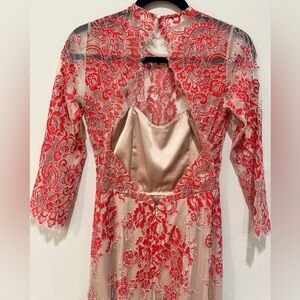 Alexis Red and Cream Long Sleeve Lace Dress Gown